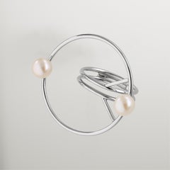 Modern gilding silver 925 coktail ring, natural pearls with minimalistic lines