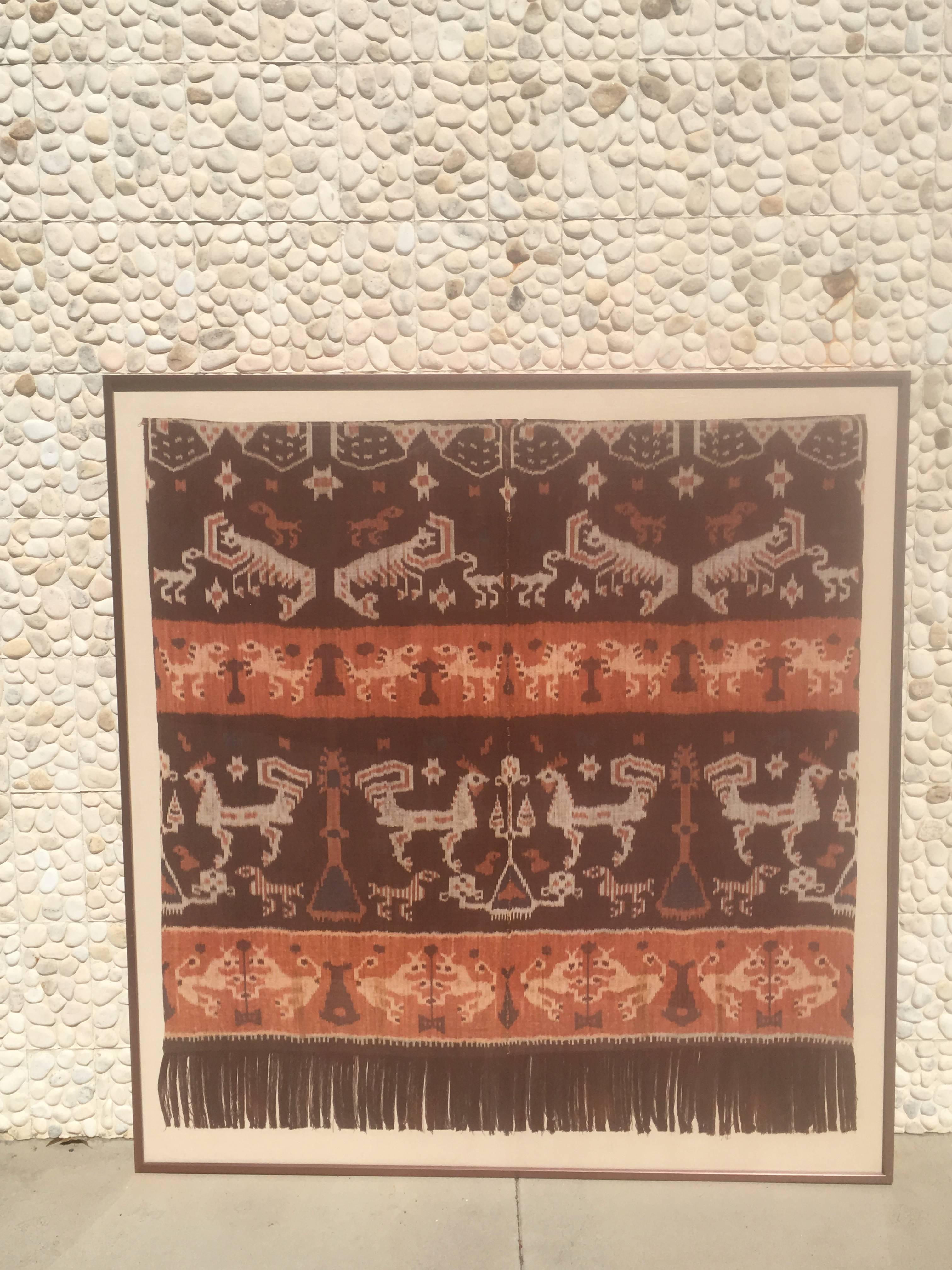 19th Century Modern Steve Chase Palm Springs Estate Indonesian Ikat Woven Framed Wall Art  For Sale