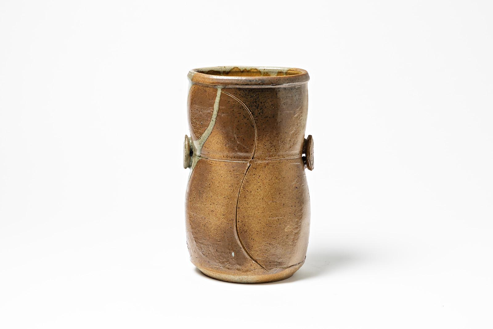 20th Century Modern Stoneware Ceramic Vase by Astoul in La Borne 1982 Shinny Grey Color For Sale
