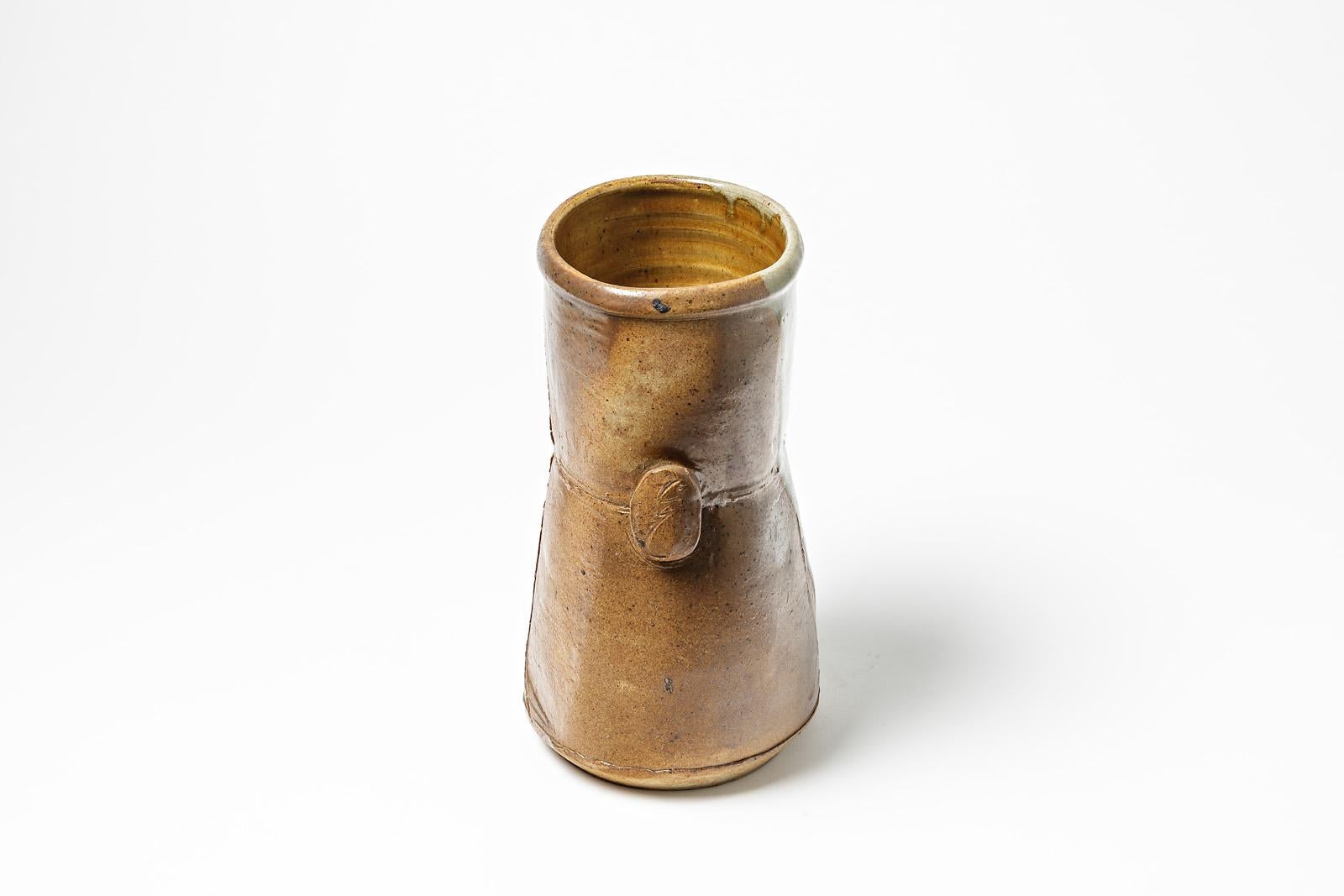 Modern Stoneware Ceramic Vase by Astoul in La Borne 1982 Shinny Grey Color For Sale 1