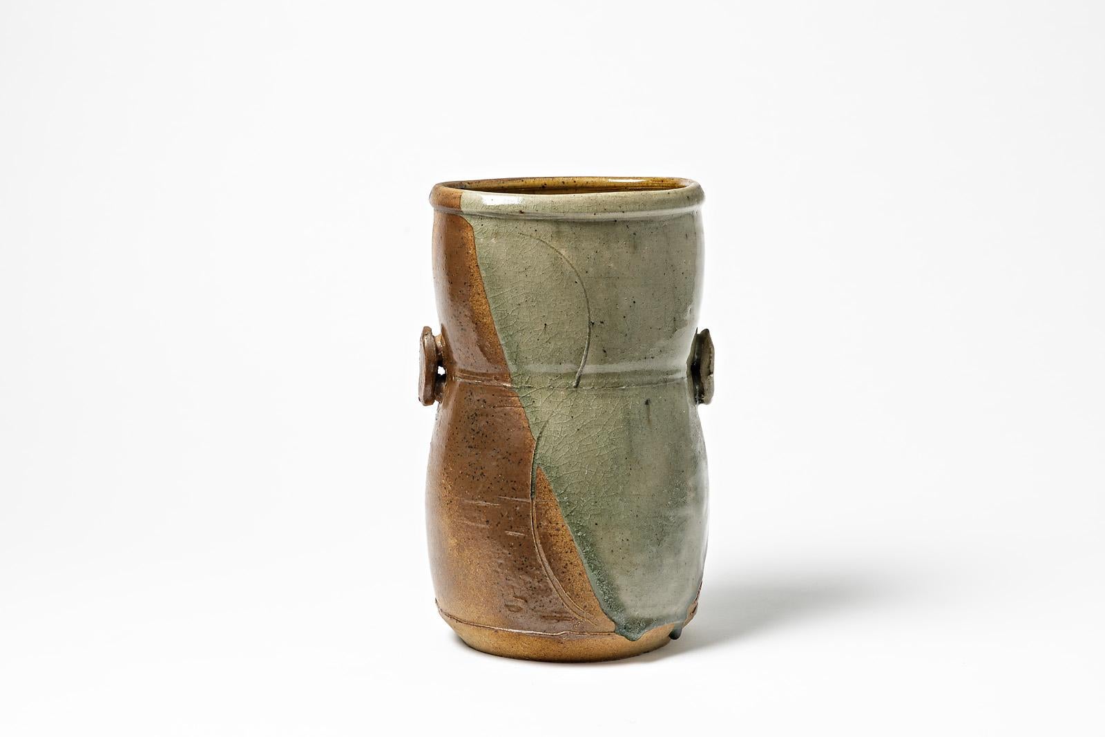 Modern Stoneware Ceramic Vase by Astoul in La Borne 1982 Shinny Grey Color For Sale 4