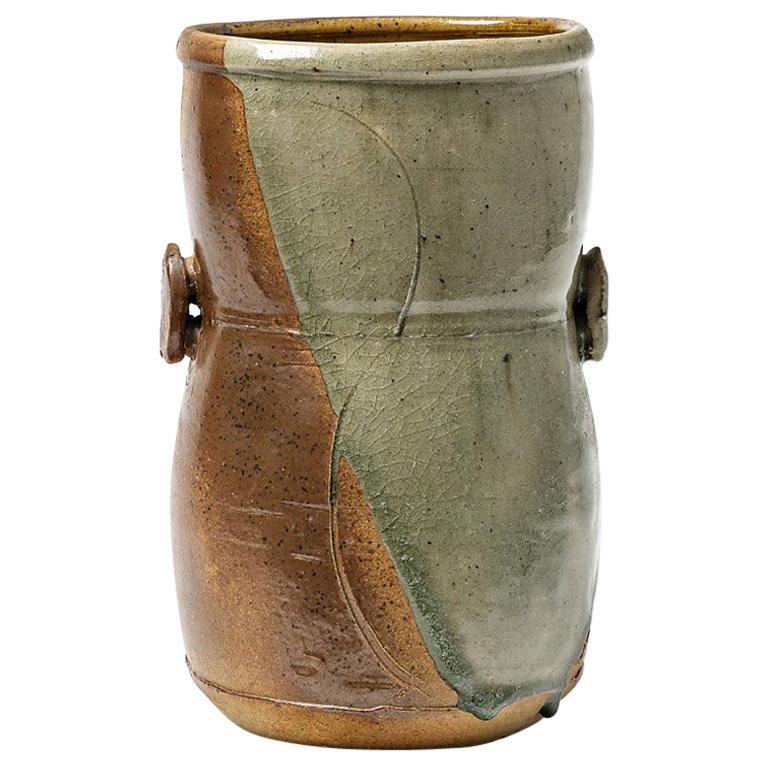 Modern Stoneware Ceramic Vase by Astoul in La Borne 1982 Shinny Grey Color For Sale