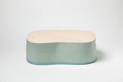 Modern Stoneware Low Ceramic Stool by French Artist Low or Coffee Table Green