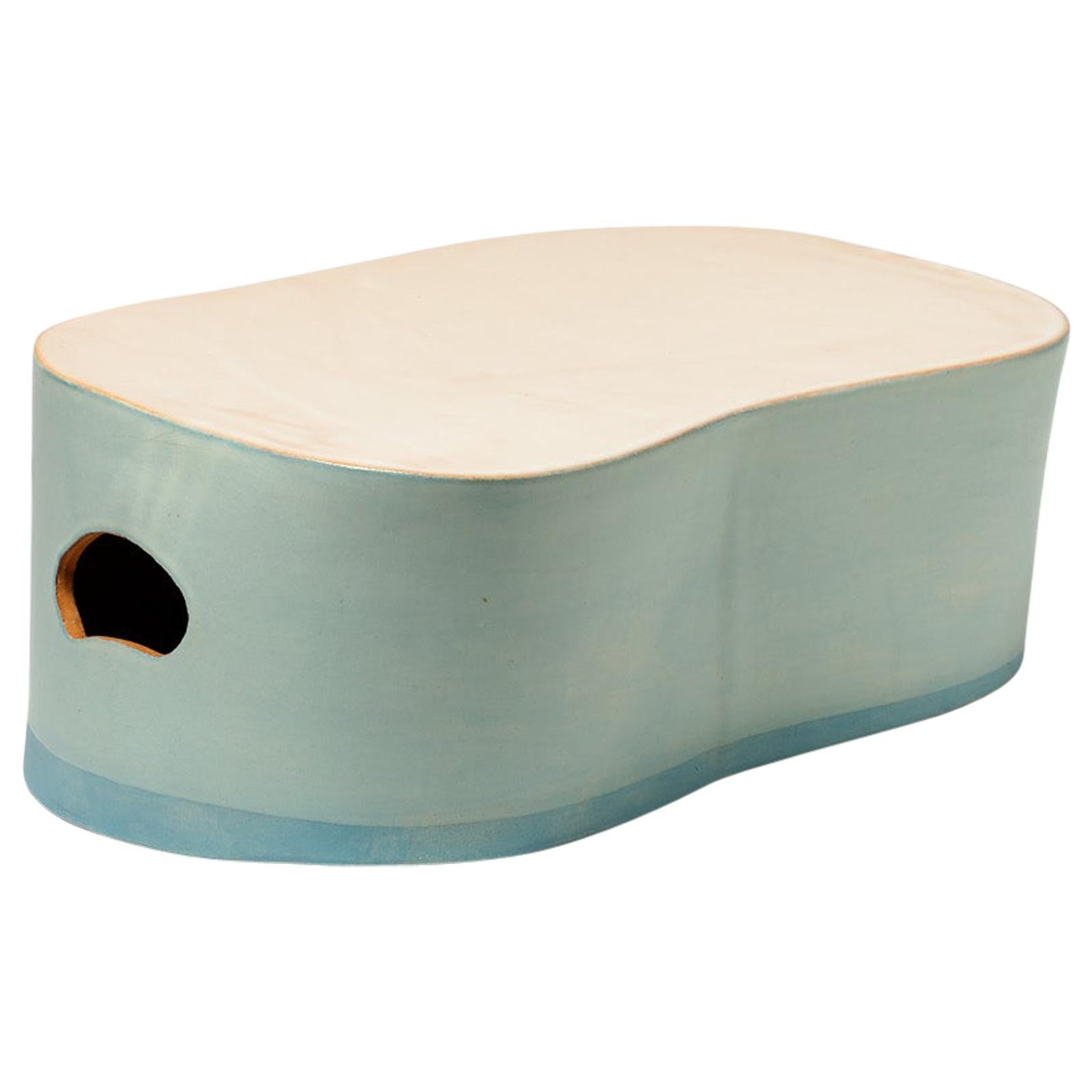 Modern Stoneware Low Ceramic Stool by French Artist Low or Coffee Table Green 