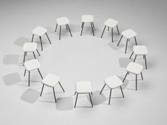 Modern Stools in White Fiberglass and Black Coated Steel