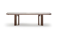 Modern Strato Dining Table in Walnut and Ceramic Top with Metal Edge Detail