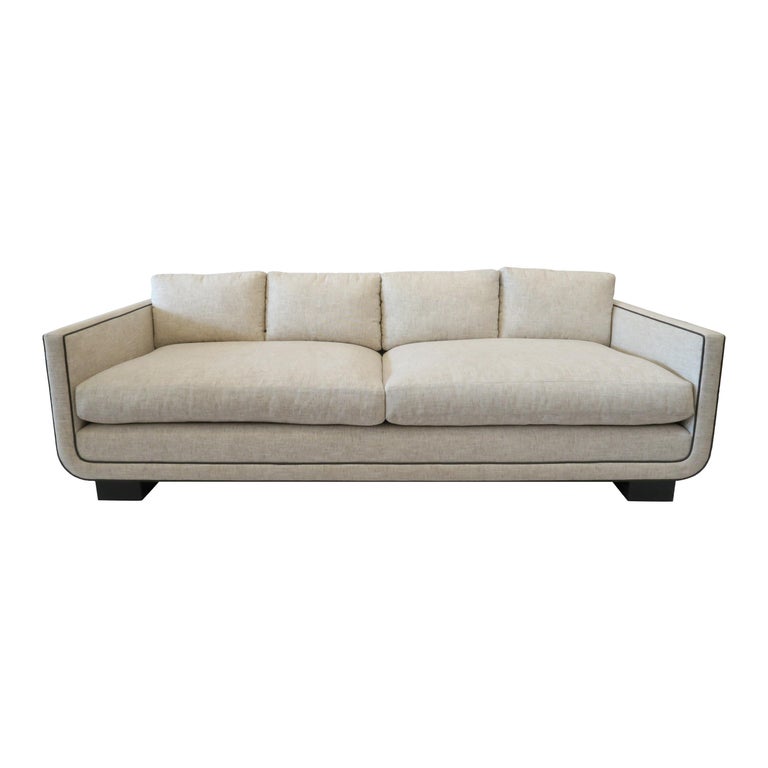 Modern Streamline Sofa with Curved Frame Detail by Martin and Brockett,  Linen For Sale at 1stDibs