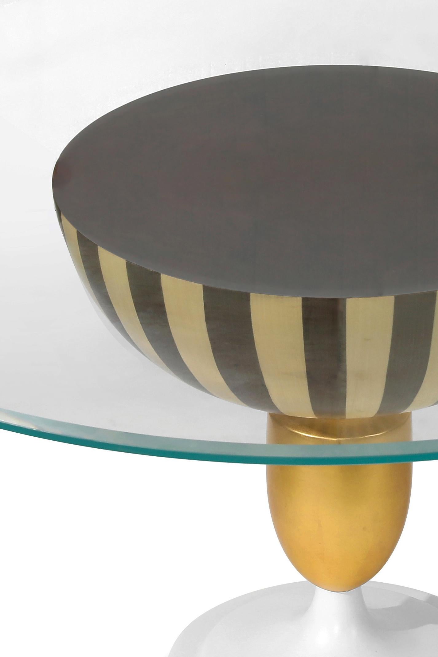 Hong Kong Modern Stripe Design Round Coffee Table with Glass Top, Multi Colors, in Stock For Sale