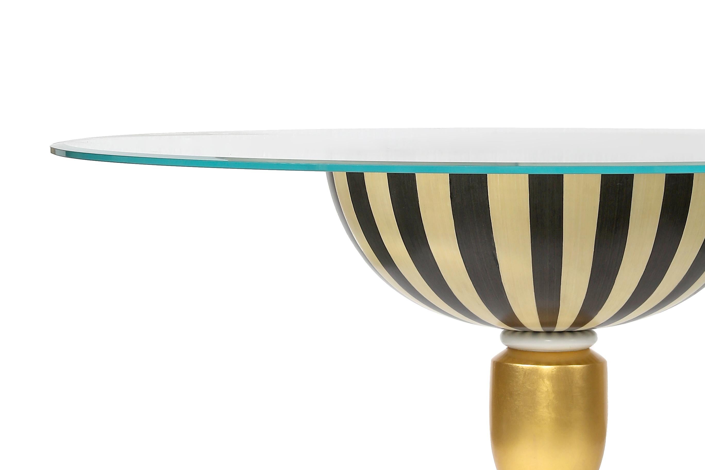 Modern Stripe Design Round Coffee Table with Glass Top, Multi Colors, in Stock In New Condition For Sale In Hong Kong, HK
