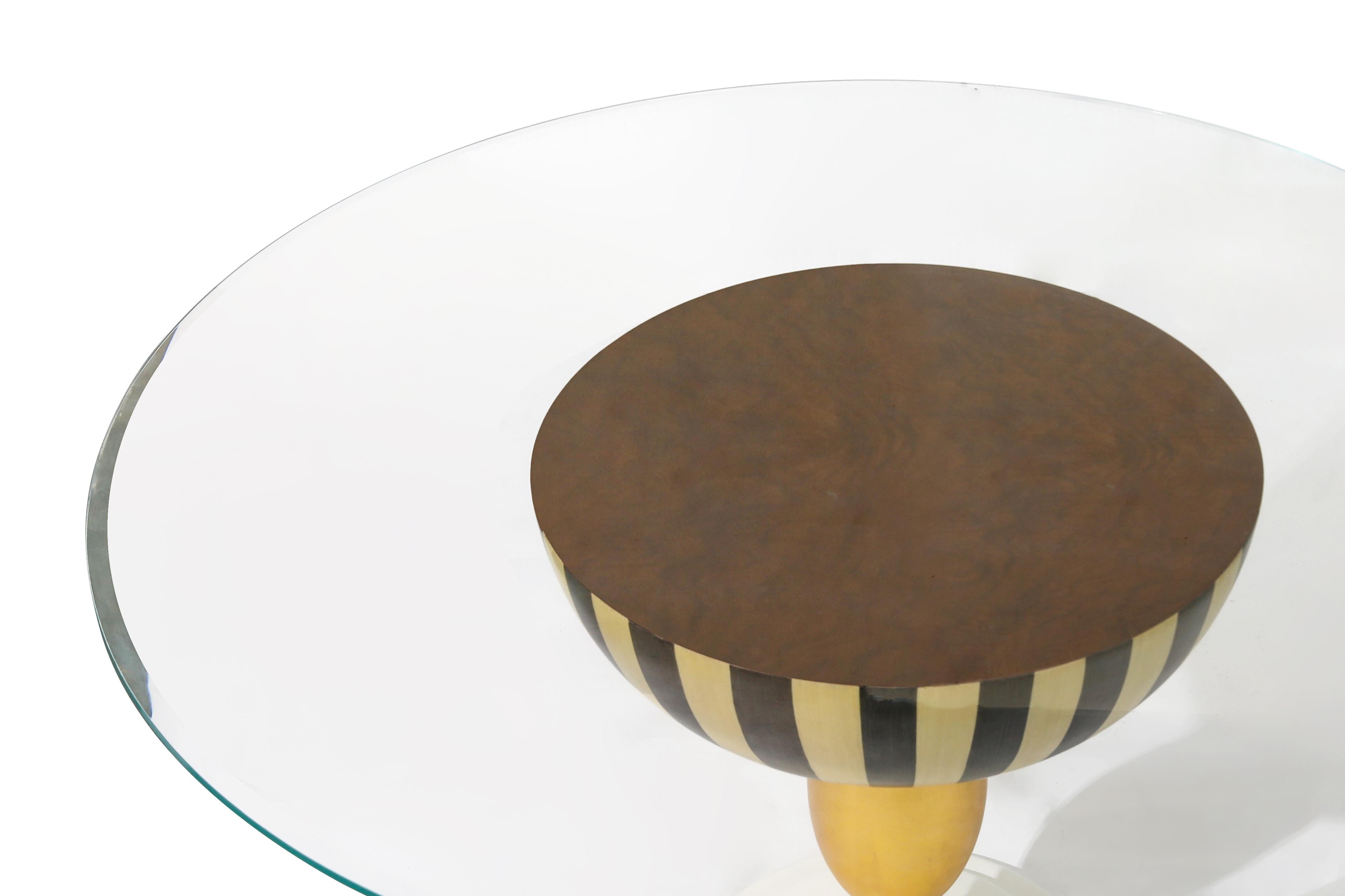 Contemporary Modern Stripe Design Round Coffee Table with Glass Top, Multi Colors, in Stock For Sale