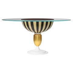 Modern Stripe Design Round Coffee Table with Glass Top, Multi Colors, in Stock