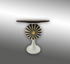 Modern Stripe Round Side Table 24K Gold Leaf Exotic Veneers