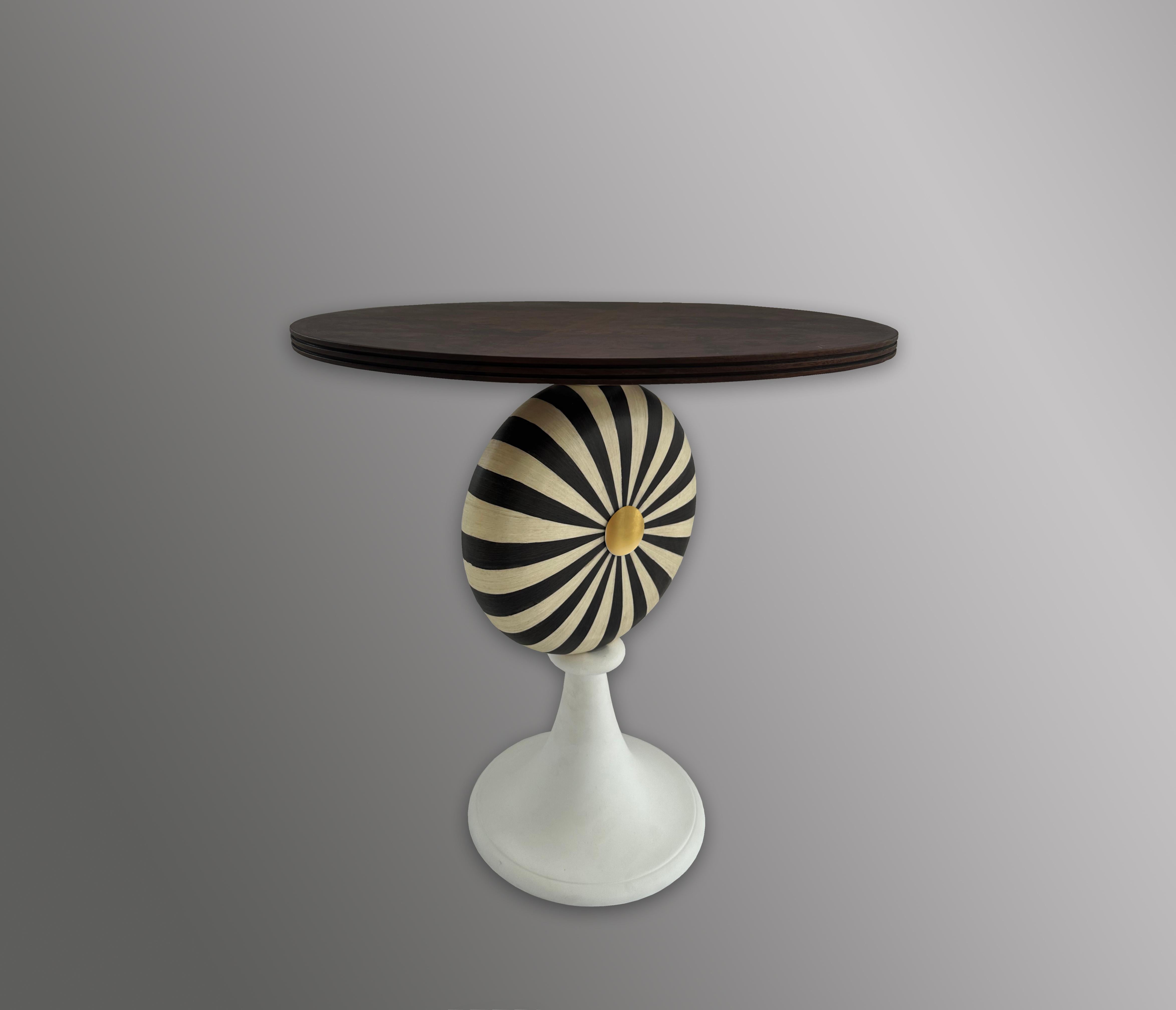 Hong Kong Modern Stripe Design Round Side Table, Multi Colors, in Stock For Sale
