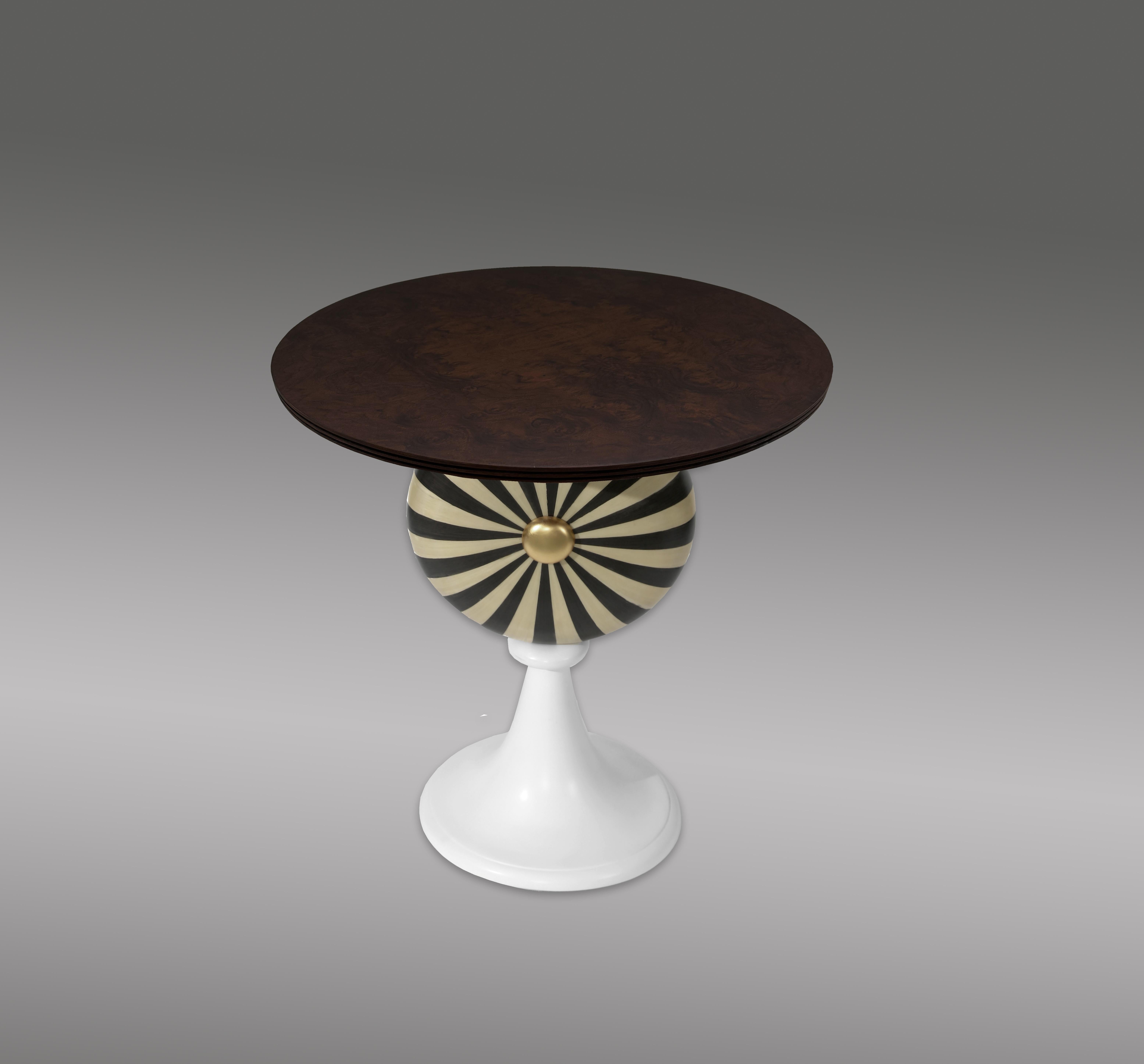 Hand-Carved Modern Stripe Design Round Side Table, Multi Colors, in Stock For Sale