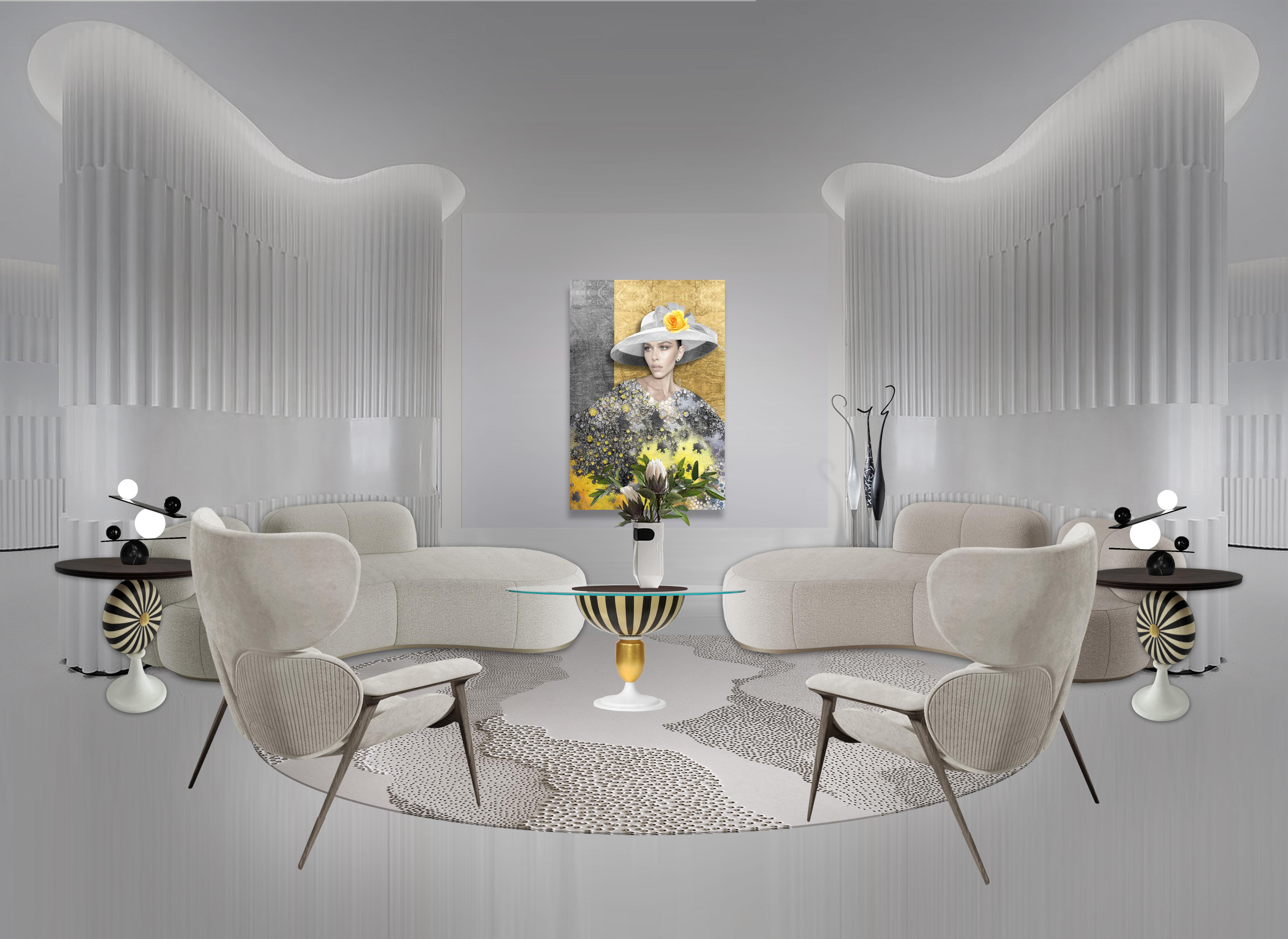Modern Stripe Design Round Side Table, Multi Colors, in Stock For Sale 1