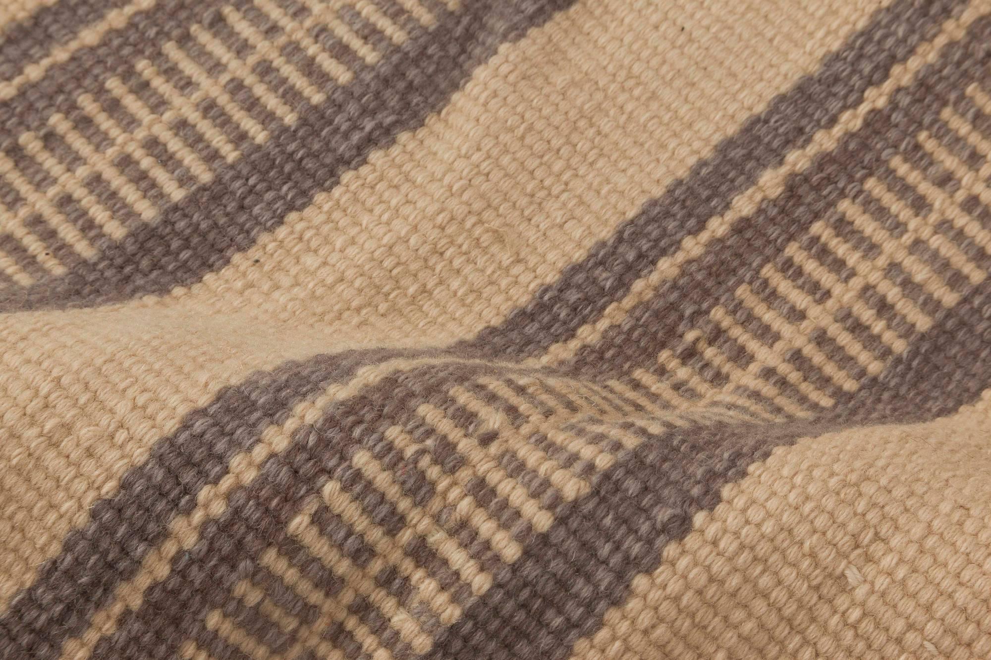 Modern striped beige and brown handmade wool rug by Doris Leslie Blau
Size: 5'7