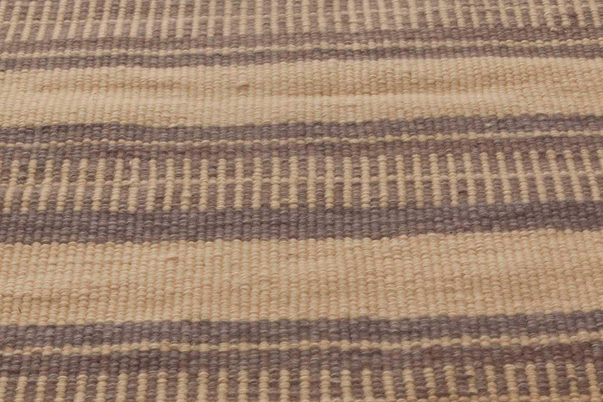 Indian Modern Striped Beige and Brown Handmade Wool Rug by Doris Leslie Blau For Sale