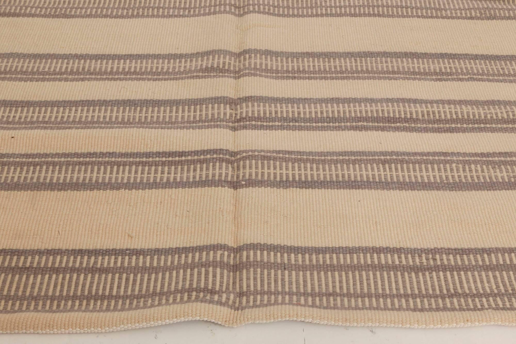 Hand-Woven Modern Striped Beige and Brown Handmade Wool Rug by Doris Leslie Blau For Sale