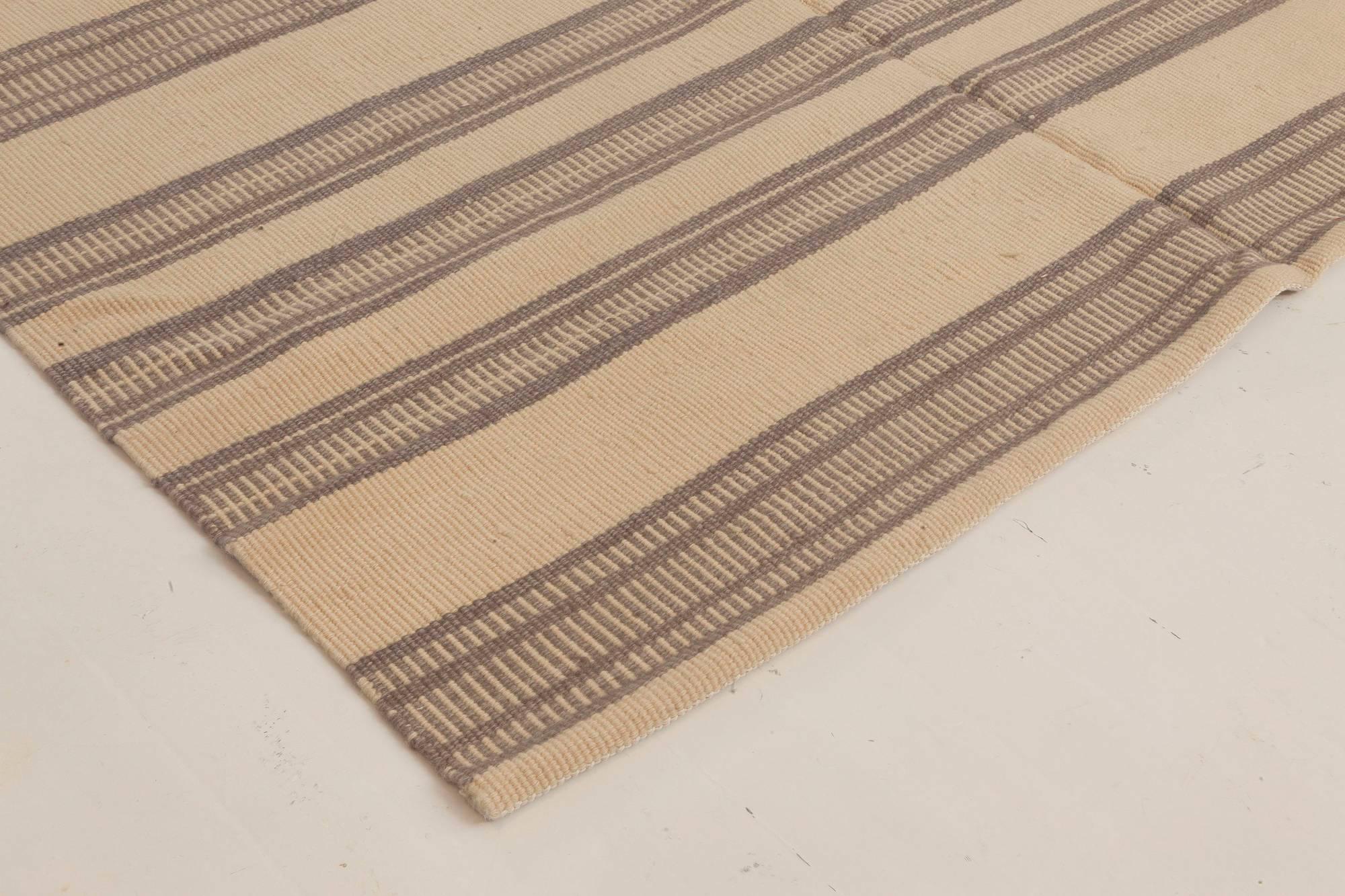 Contemporary Modern Striped Beige and Brown Handmade Wool Rug by Doris Leslie Blau For Sale