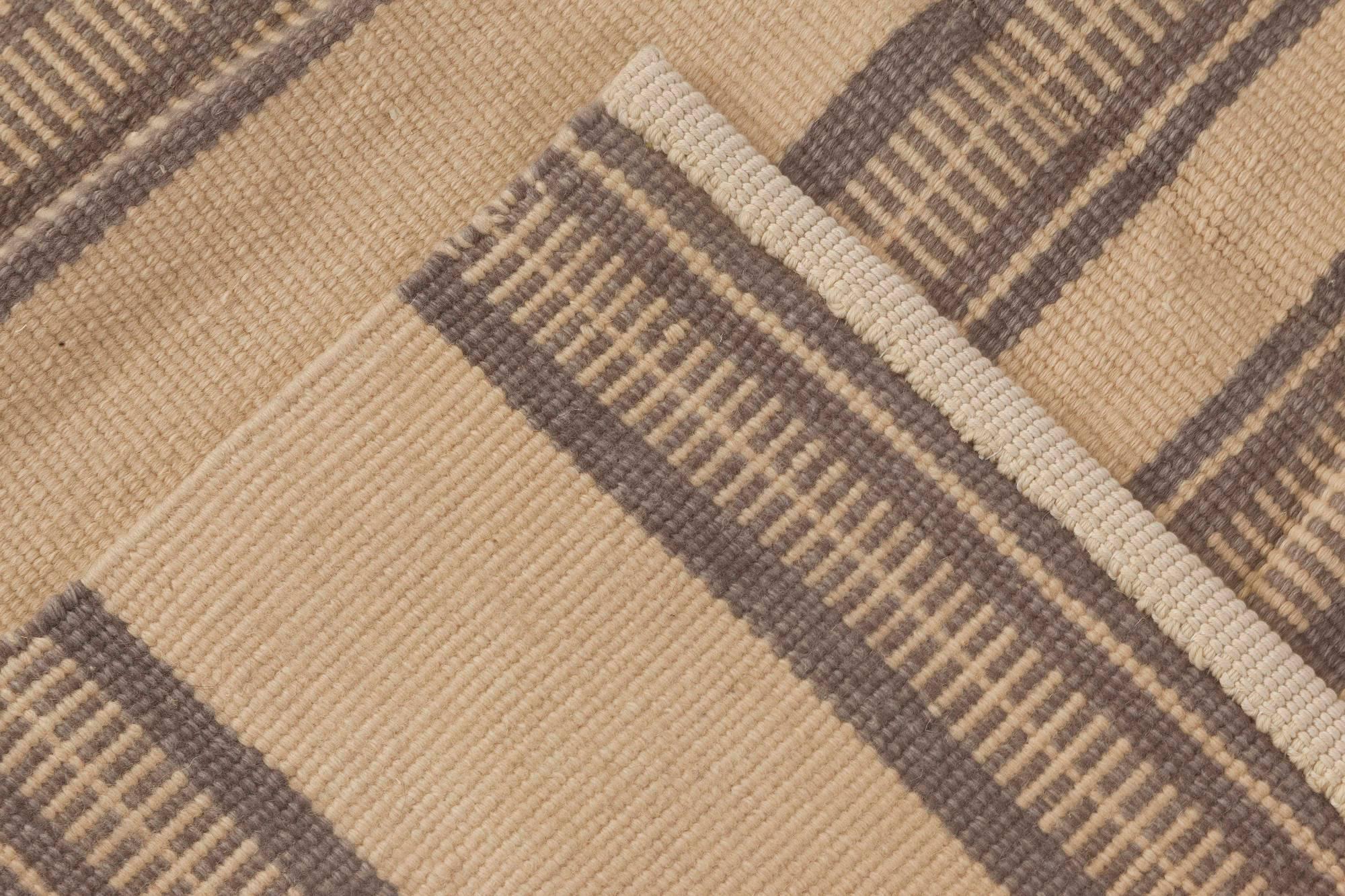 Modern Striped Beige and Brown Handmade Wool Rug by Doris Leslie Blau For Sale 1