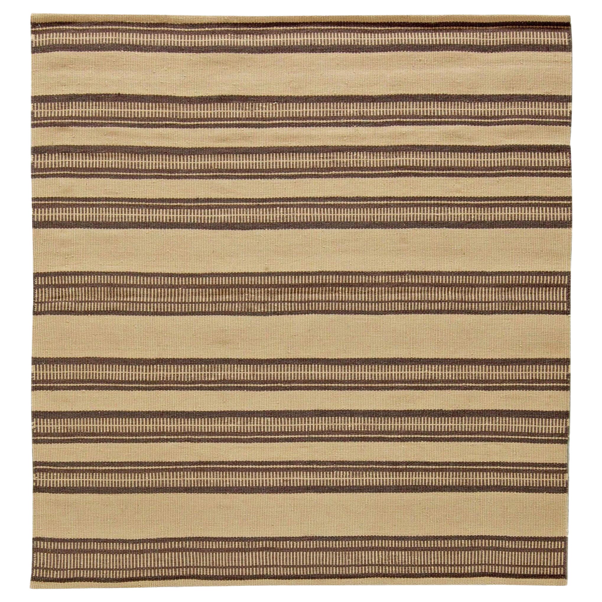 Modern Striped Beige and Brown Handmade Wool Rug by Doris Leslie Blau