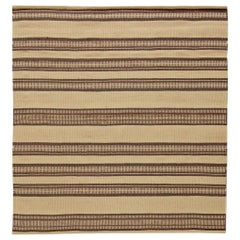 Modern Striped Beige and Brown Handmade Wool Rug by Doris Leslie Blau