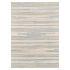 Kilim moderno de lana con rayas beige y marfil de diseño degradado 8'8''x12'1''
