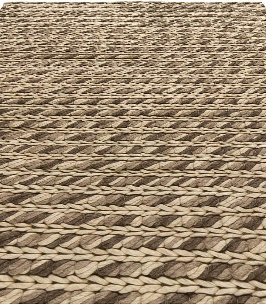Moderne Modern Striped Beige Sylvan Handmade Wool Rug by Doris Leslie Blau en vente