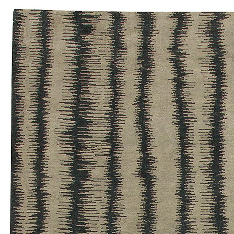 Nepalese Modern Striped 'Car Wash' Handmade Silk Rug by Doris Leslie Blau For Sale