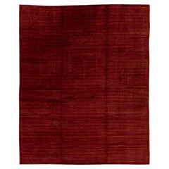 Tappeto tibetano in lana e seta dal design moderno a strisce in color borgogna