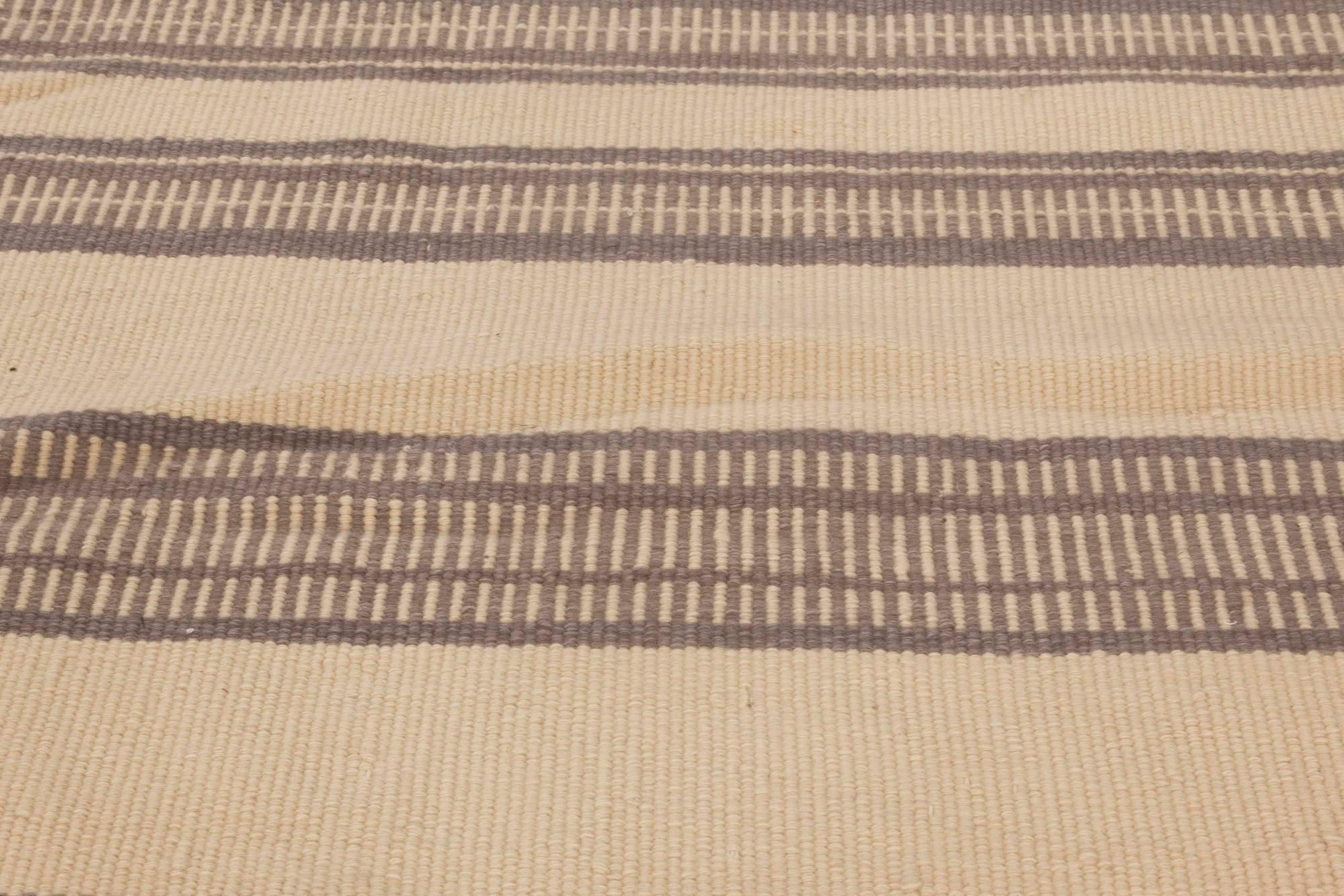 Indian Modern Striped Flat-Weave Wool Rug by Doris Leslie Blau For Sale