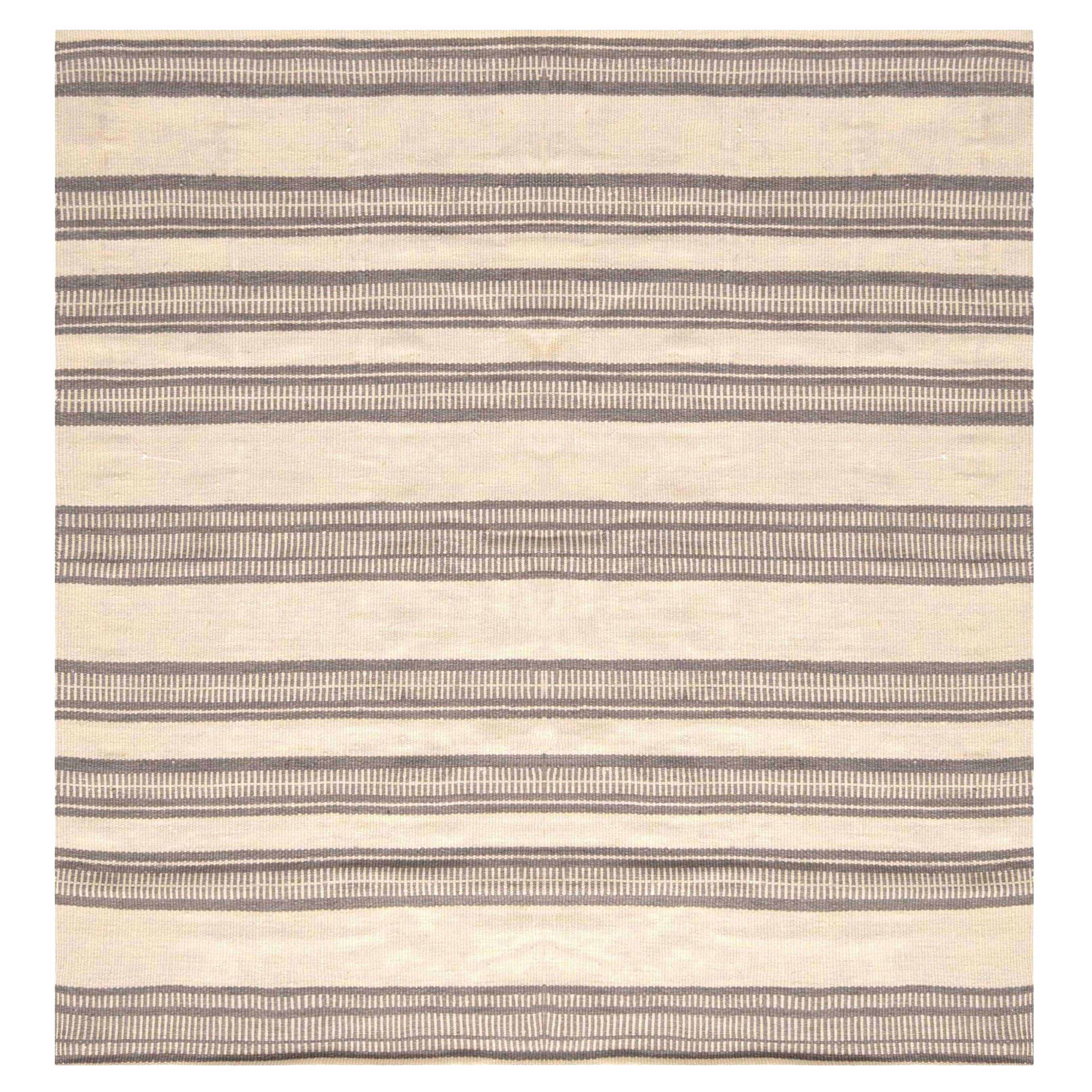 Modern Striped Flat-Weave Wool Rug by Doris Leslie Blau