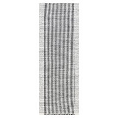 Tapis de couloir moderne en laine à rayures grises et blanches tissées à plat de Doris Leslie Blau
