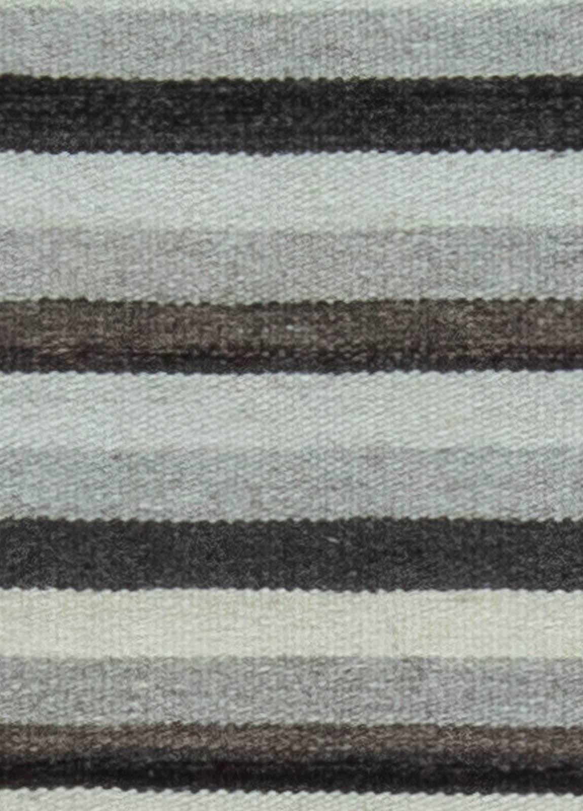 Indian Modern Striped Grey Flat-Weave Wool Rug by Doris Leslie Blau For Sale