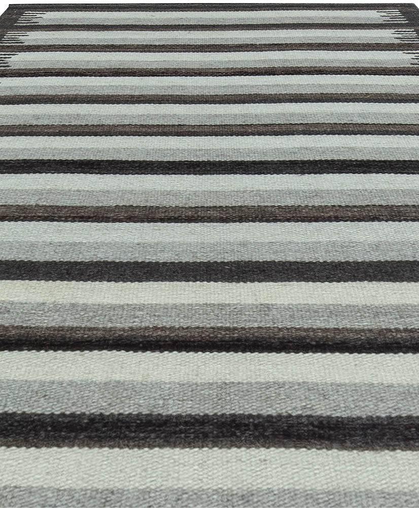 Hand-Knotted Modern Striped Grey Flat-Weave Wool Rug by Doris Leslie Blau For Sale