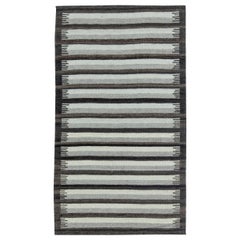 Modern Striped Grey Flat-Weave Wool Rug by Doris Leslie Blau