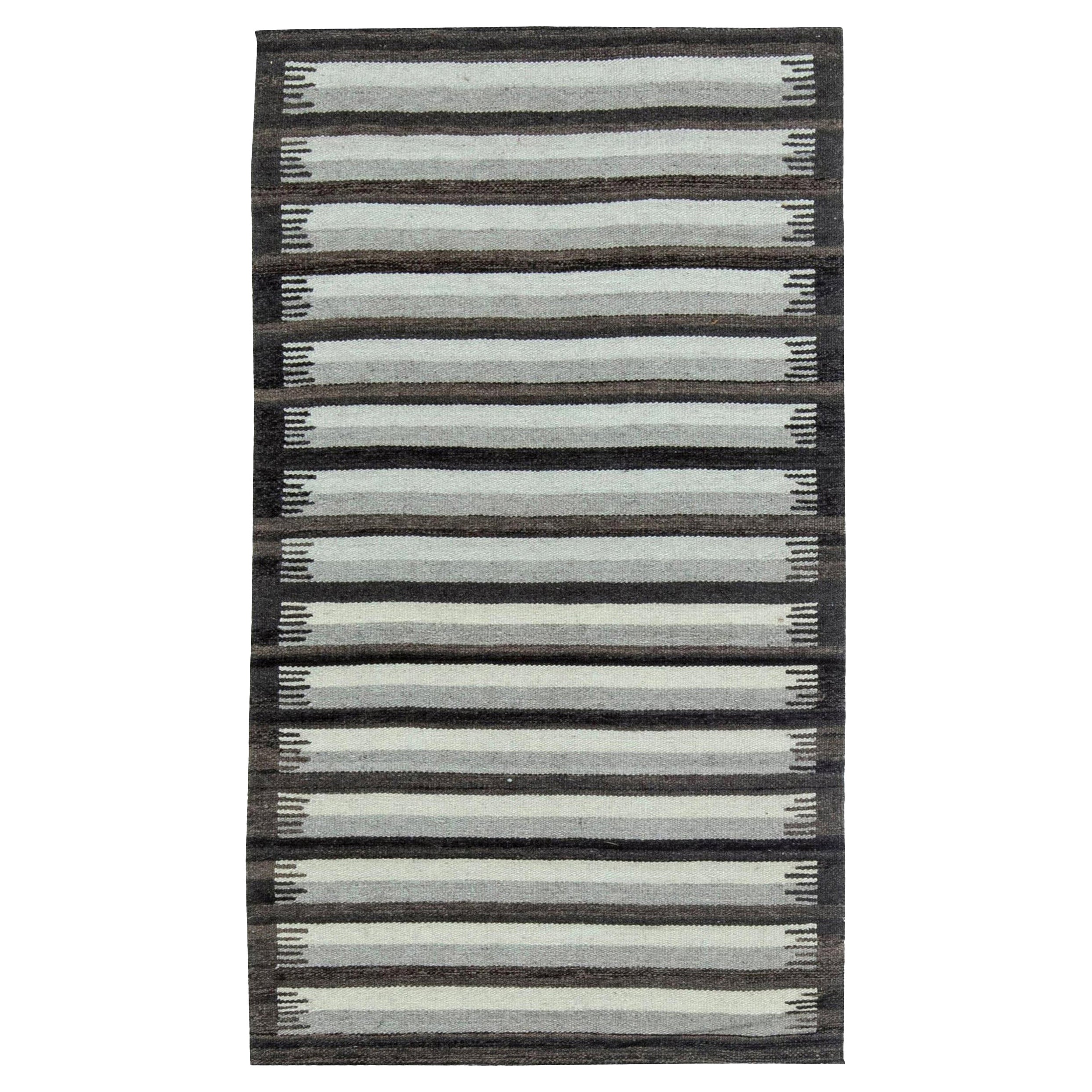 Tapis moderne en laine gris rayé à tissage plat de Doris Leslie Blau en vente