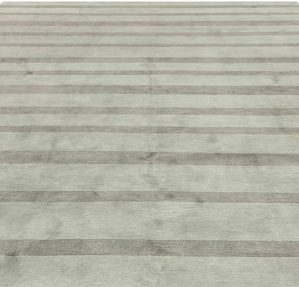 Nepalese Modern Striped Grey Handmade Wool and Silk Custom Rug by Doris Leslie Blau For Sale