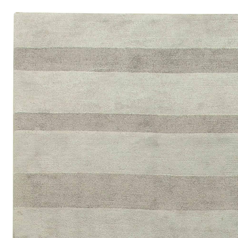 Modern Striped Grey Handmade Wool and Silk Custom Rug by Doris Leslie Blau In New Condition For Sale In New York, NY