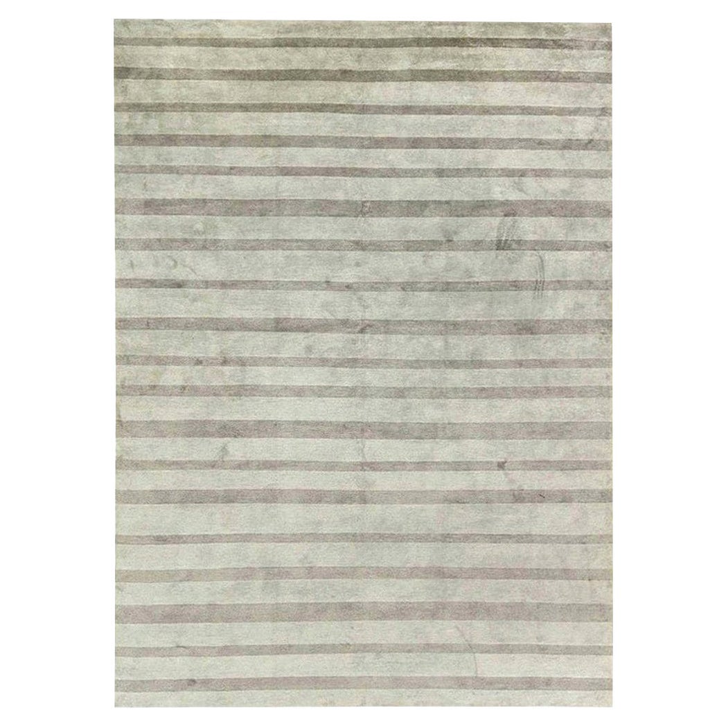 Modern Striped Grey Handmade Wool and Silk Custom Rug by Doris Leslie Blau For Sale