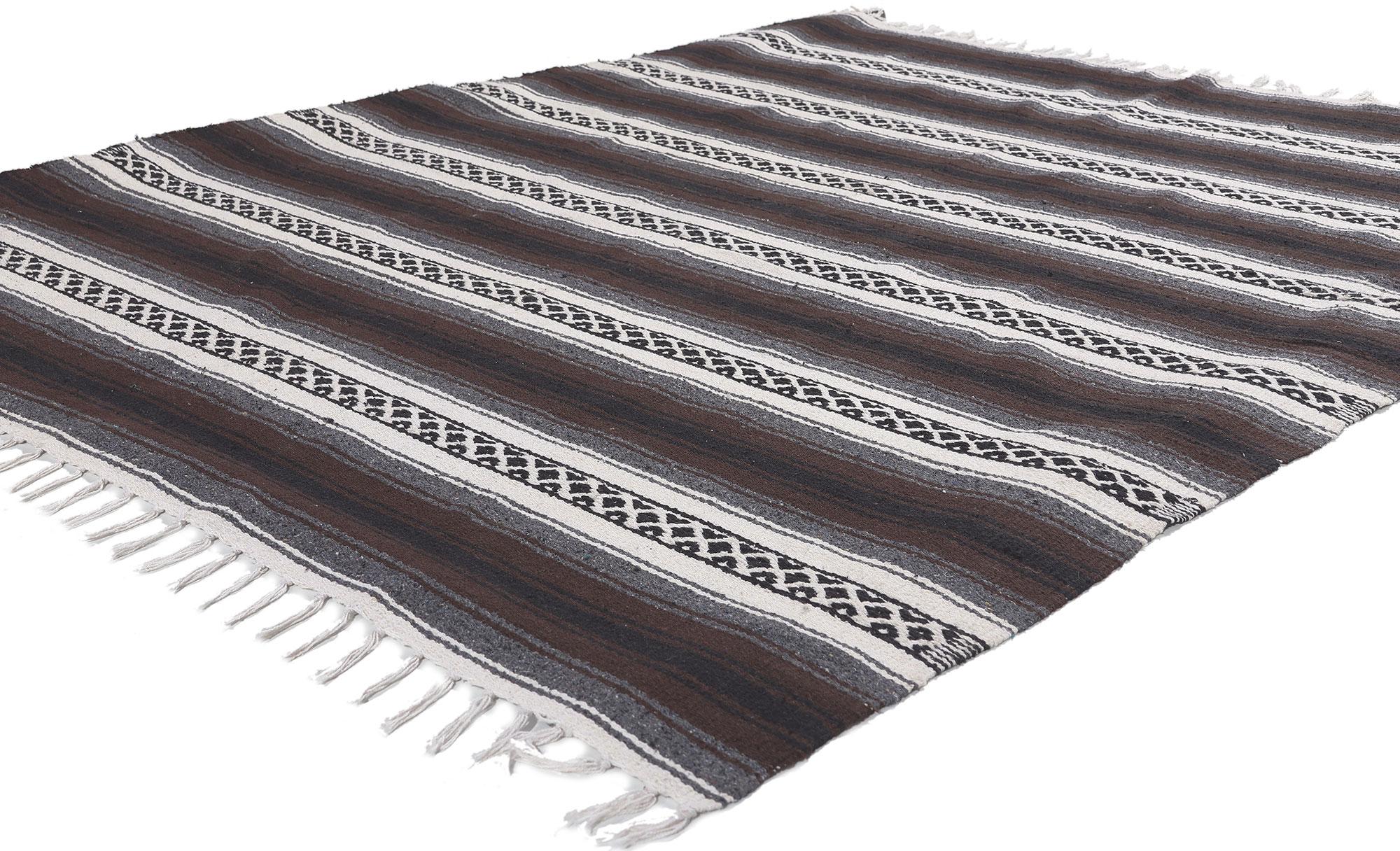 78536 Modern Striped Indian Kilim Rug, 04'09 x 05'11. Discover the seamless union of simplicity and contemporary elegance in our handwoven wool modern Indian kilim rug. This textile masterpiece effortlessly marries classic sophistication with a