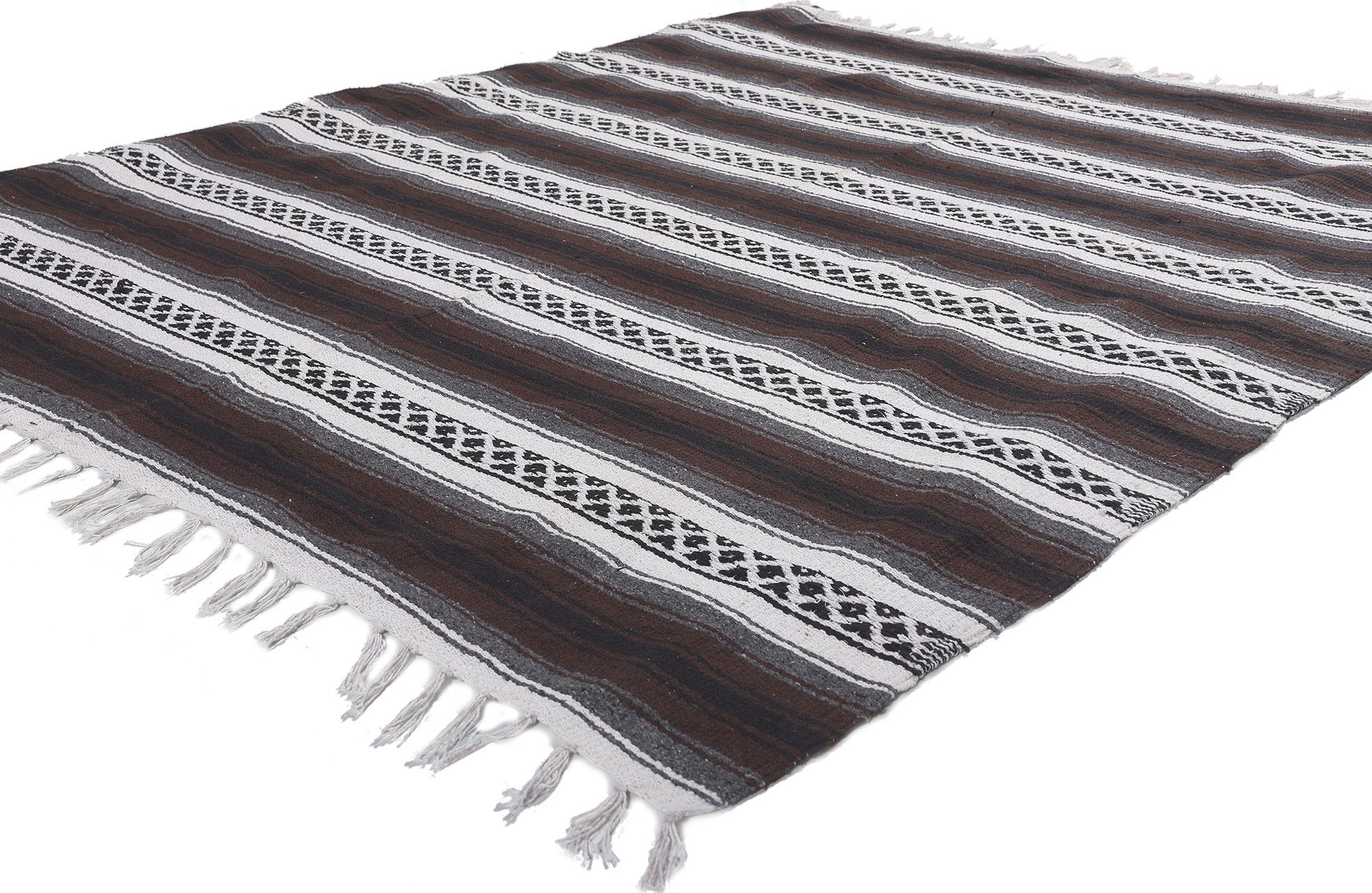 78537 Modern Striped Indian Kilim Rug, 04'09 x 05'11. Experience the harmonious blend of simplicity and contemporary grace in our meticulously handwoven wool modern Indian kilim rug. This artisanal creation seamlessly fuses timeless sophistication