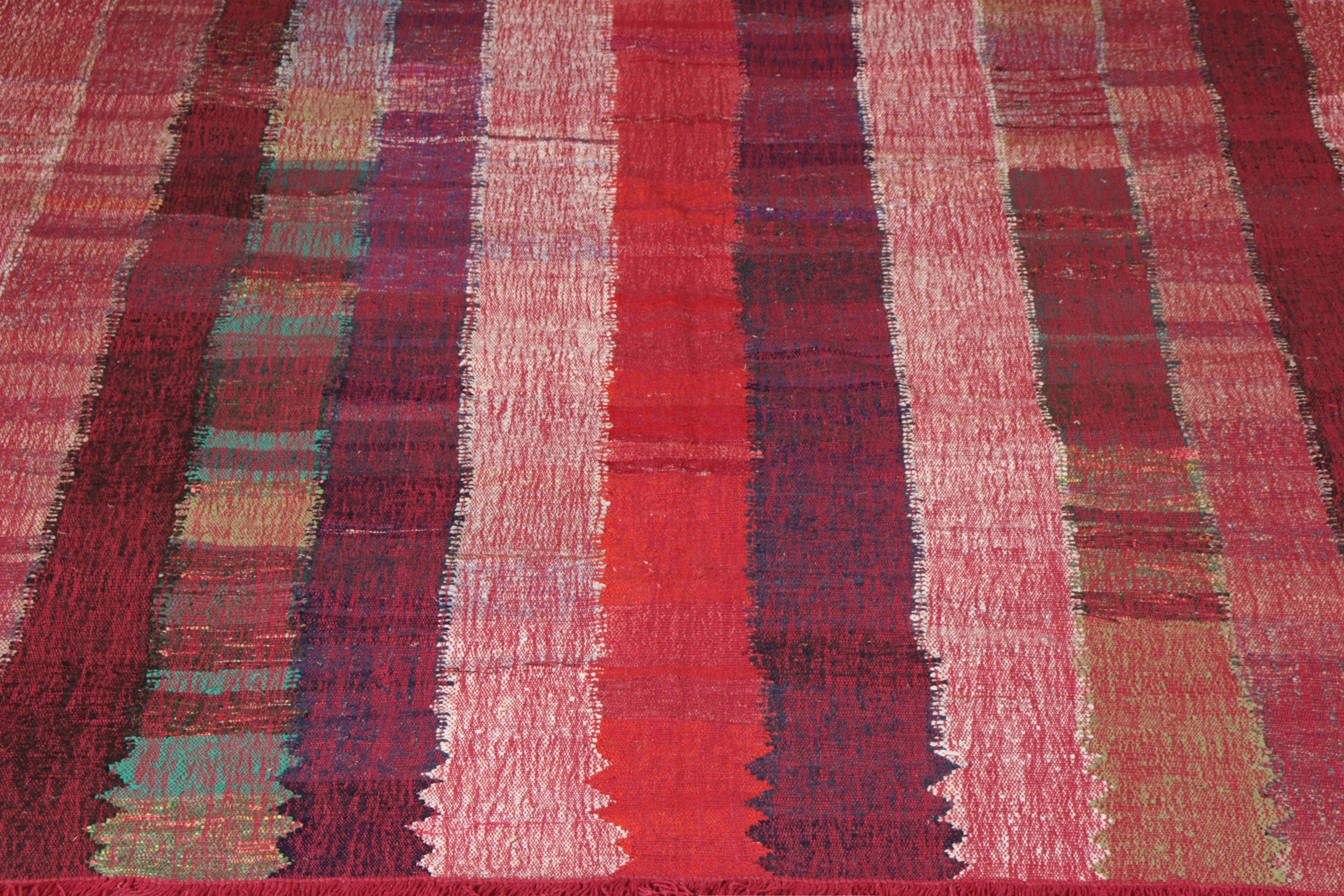 Hand-Woven Modern Striped Kilim Geometric Red Pink Flat-Weave by Rug & Kilim