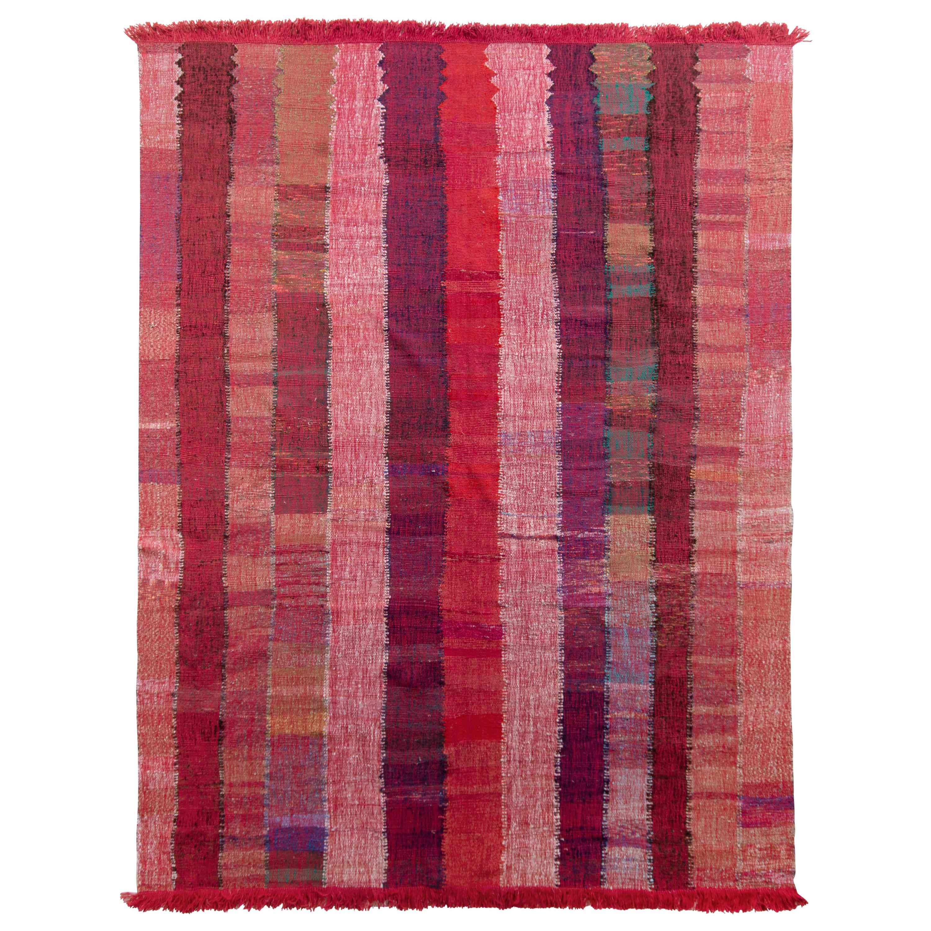 Modern Striped Kilim Geometric Red Pink Flat-Weave by Rug & Kilim