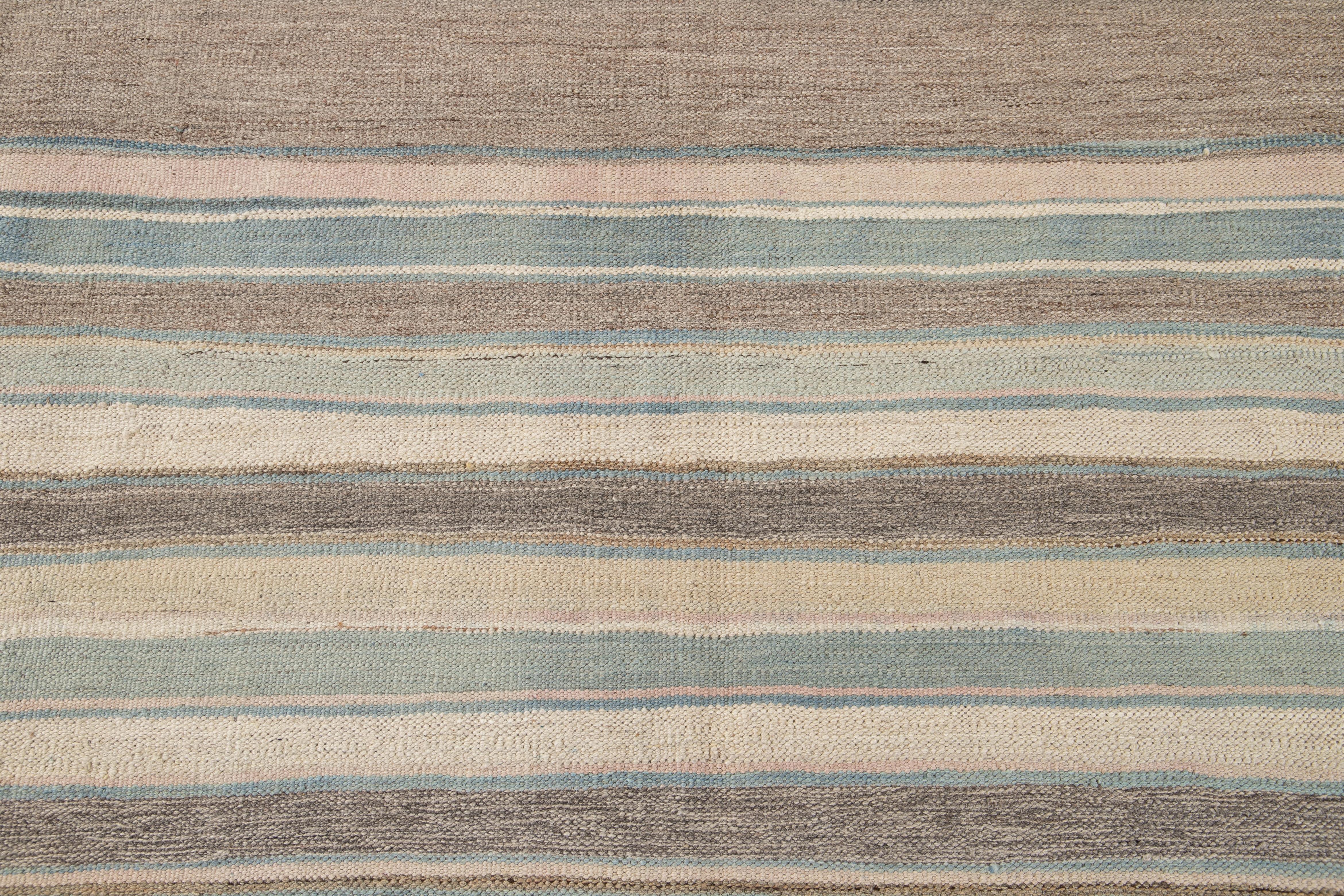 Modern Striped Kilim Handmade Wool Rug For Sale 4