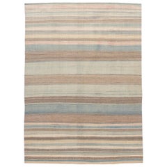 Tapis Kilim moderne en laine rayé fait à la main