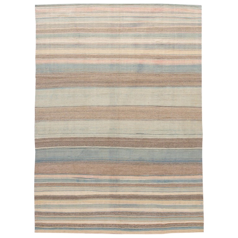 Modern Striped Kilim Handmade Wool Rug For Sale at 1stDibs