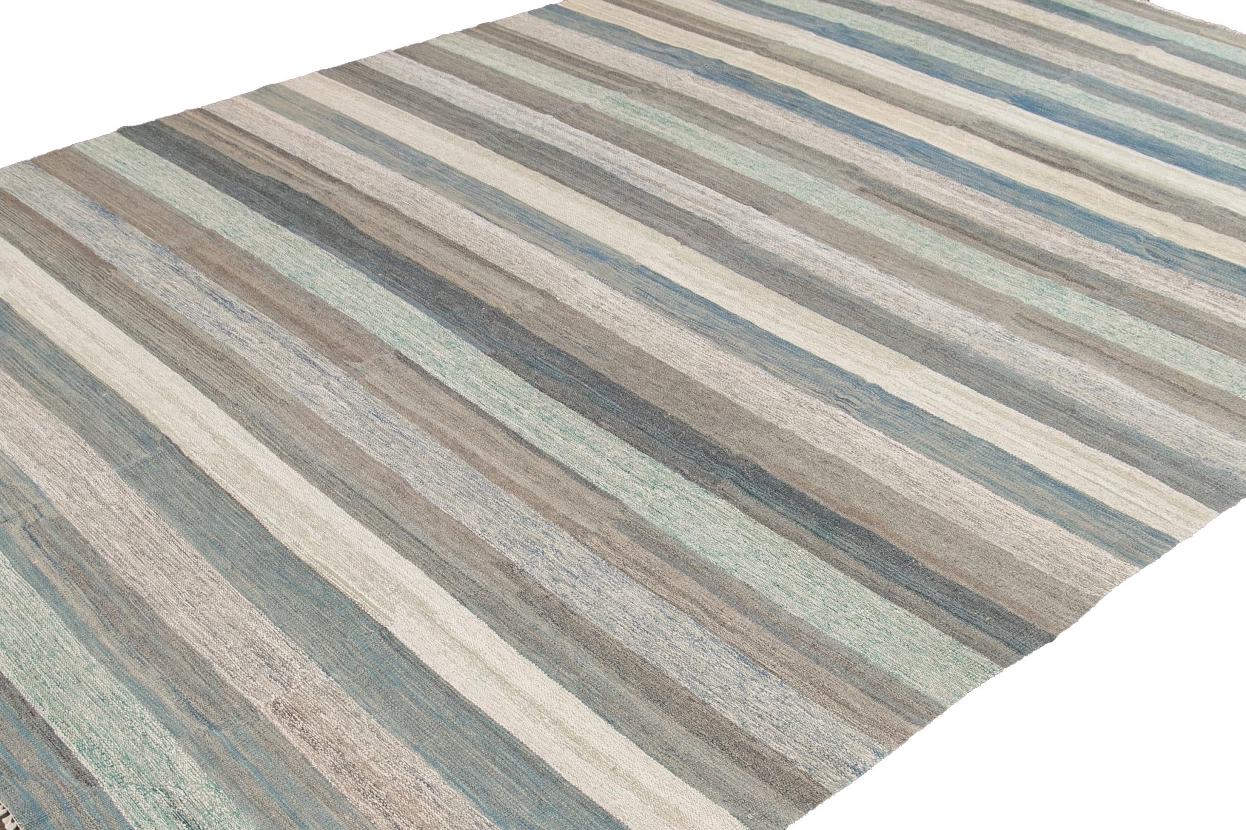 Contemporary Modern Striped Kilim Room Size Wool Rug For Sale