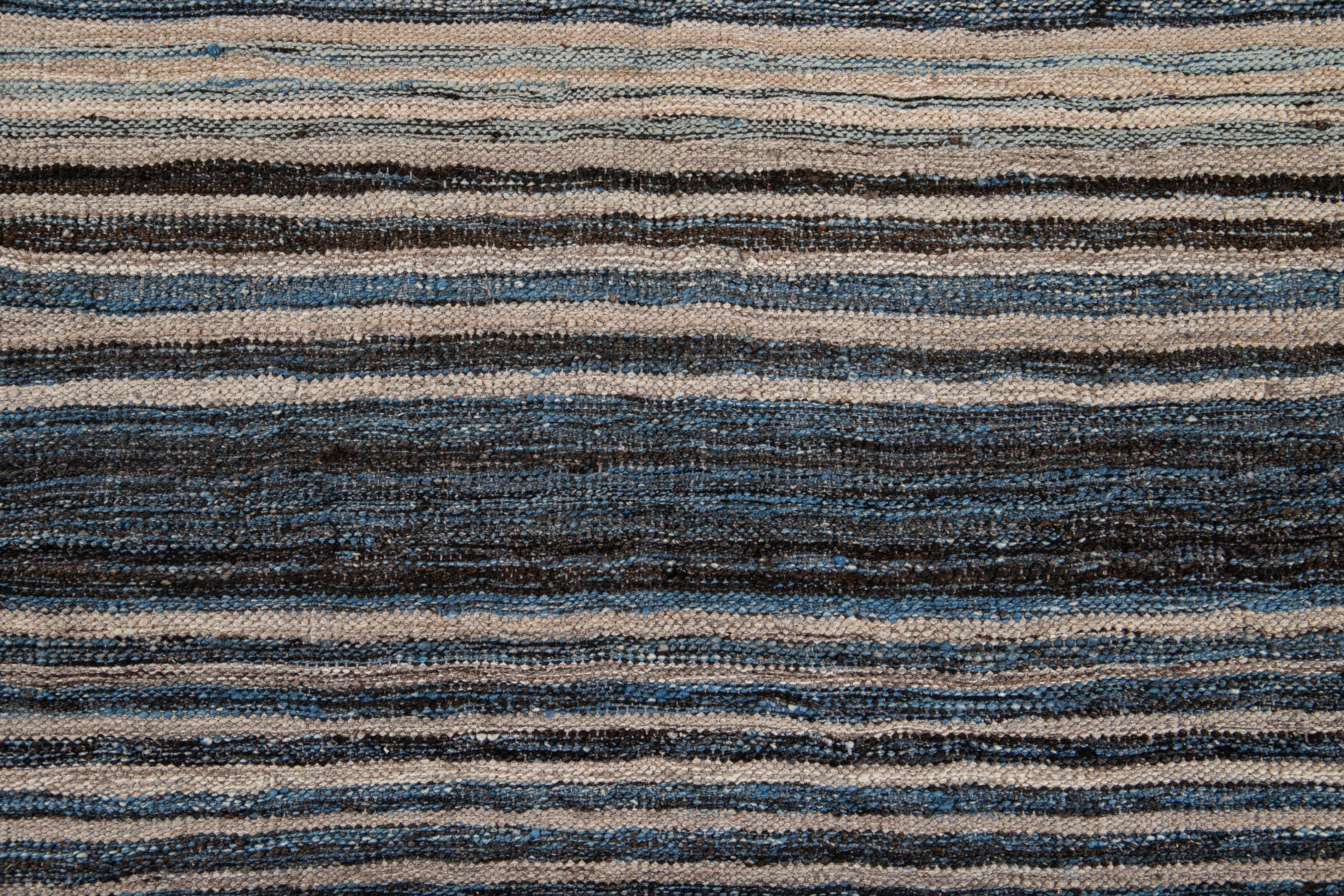 Modern Striped Kilim Room Size Wool Rug For Sale 1