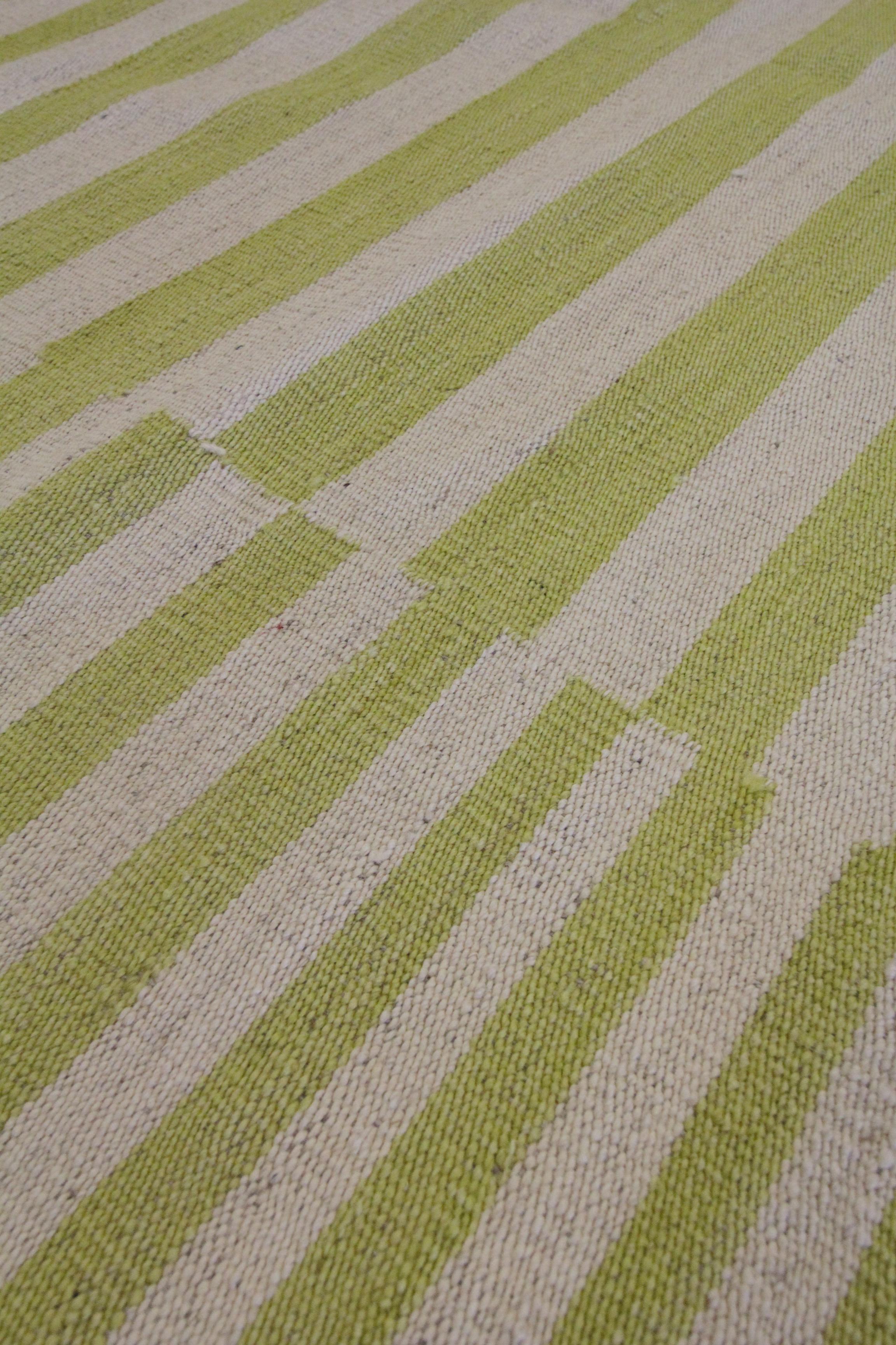 Vegetable Dyed Modern Striped Kilim Rug Handmade Carpet Mustard Yellow Wool Area Rug For Sale